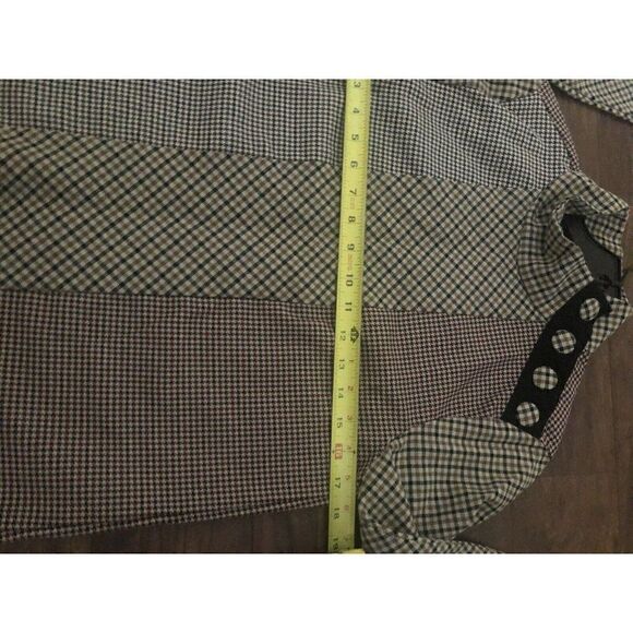 Zara Brown Black Long Sleeve Plaid Houndstooth Patchwork Button Top Size XS - Picture 5 of 9